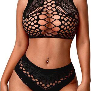 Womens Fishnet Lingerie for Women Sexy Two Piece Lingerie Set Stripper Outfit